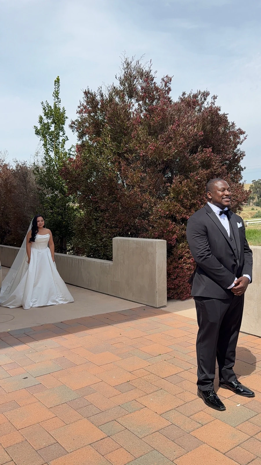Bride approaching the groom for their first look