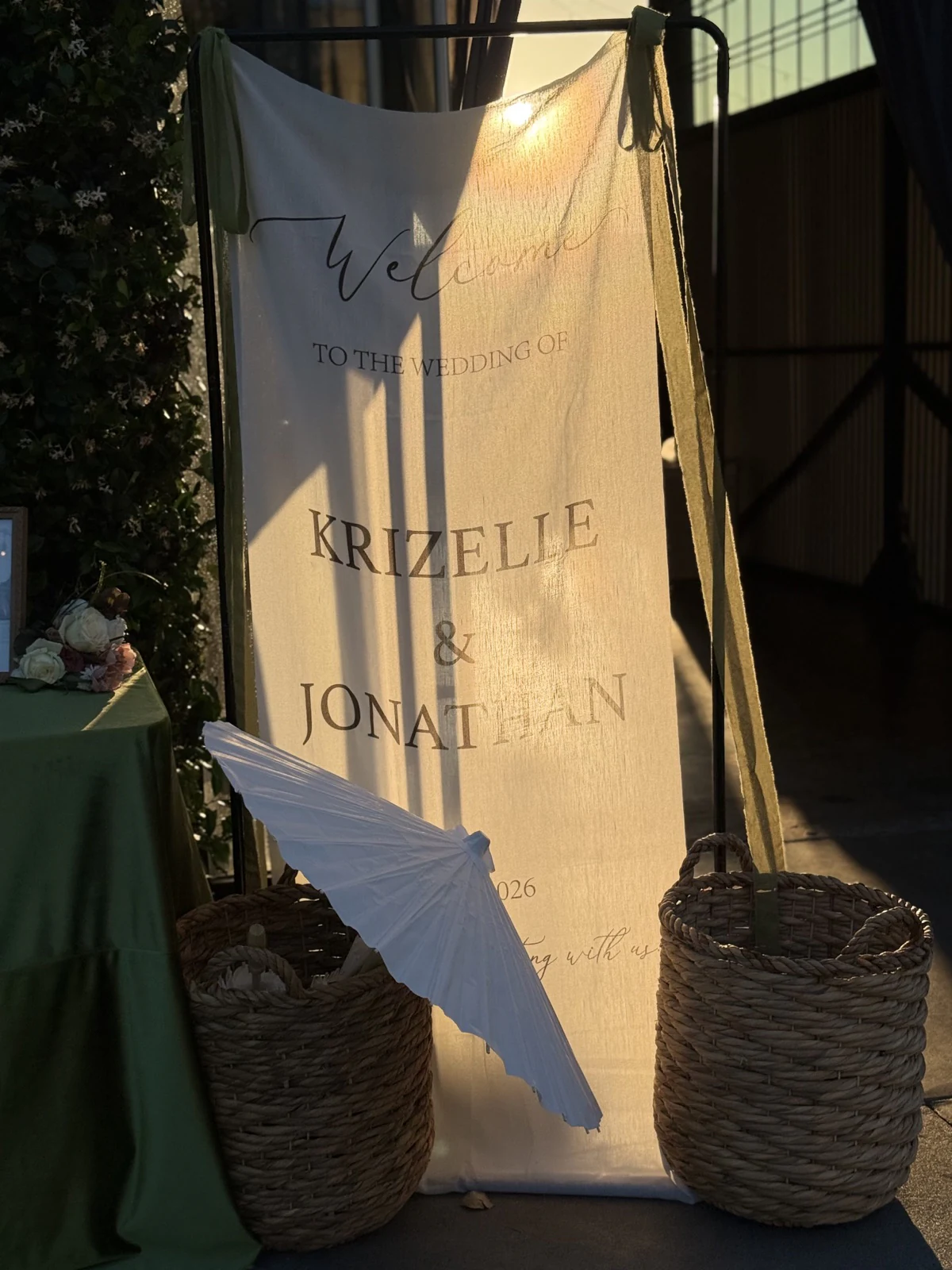 Sunlit personalized wedding welcome sign